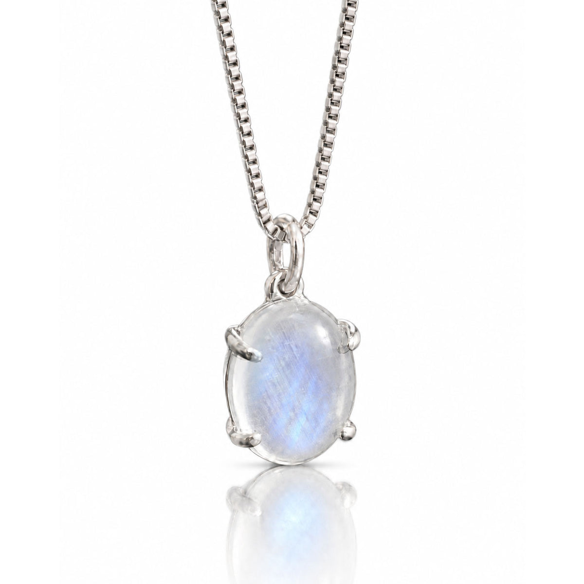 Blue Flash Oval Moonstone Prong Set Pendant Silver
