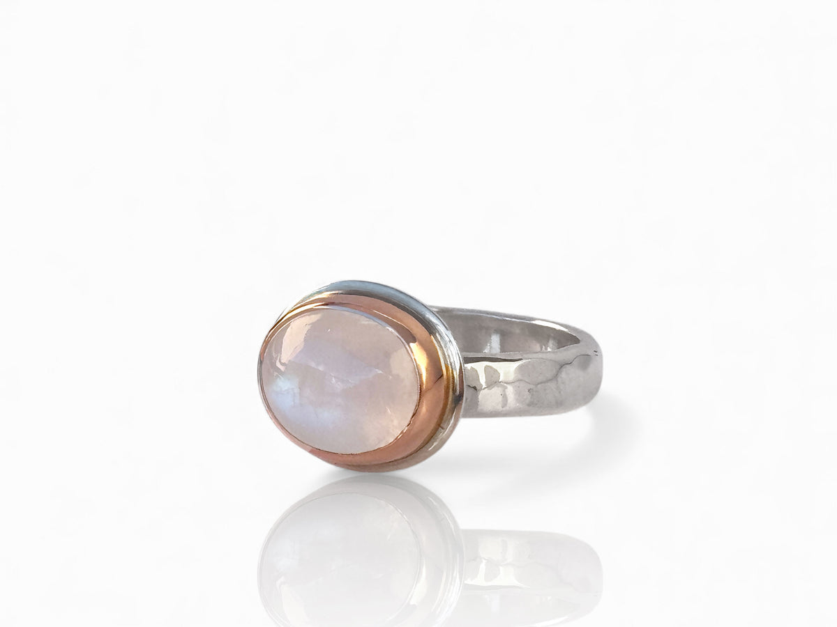 Moonstone Ring Rose Gold and Sterling Silver Size 7