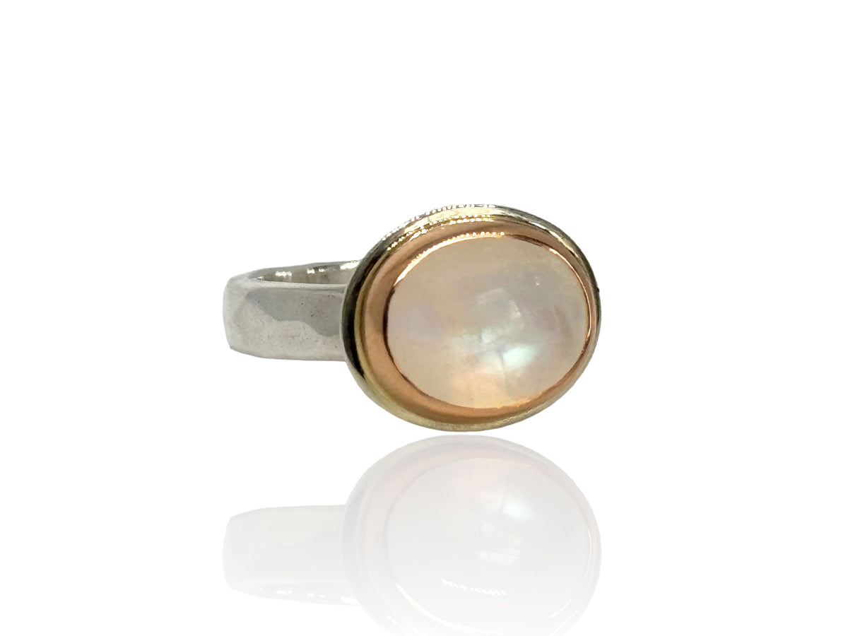 Moonstone Ring Rose Gold and Sterling Silver