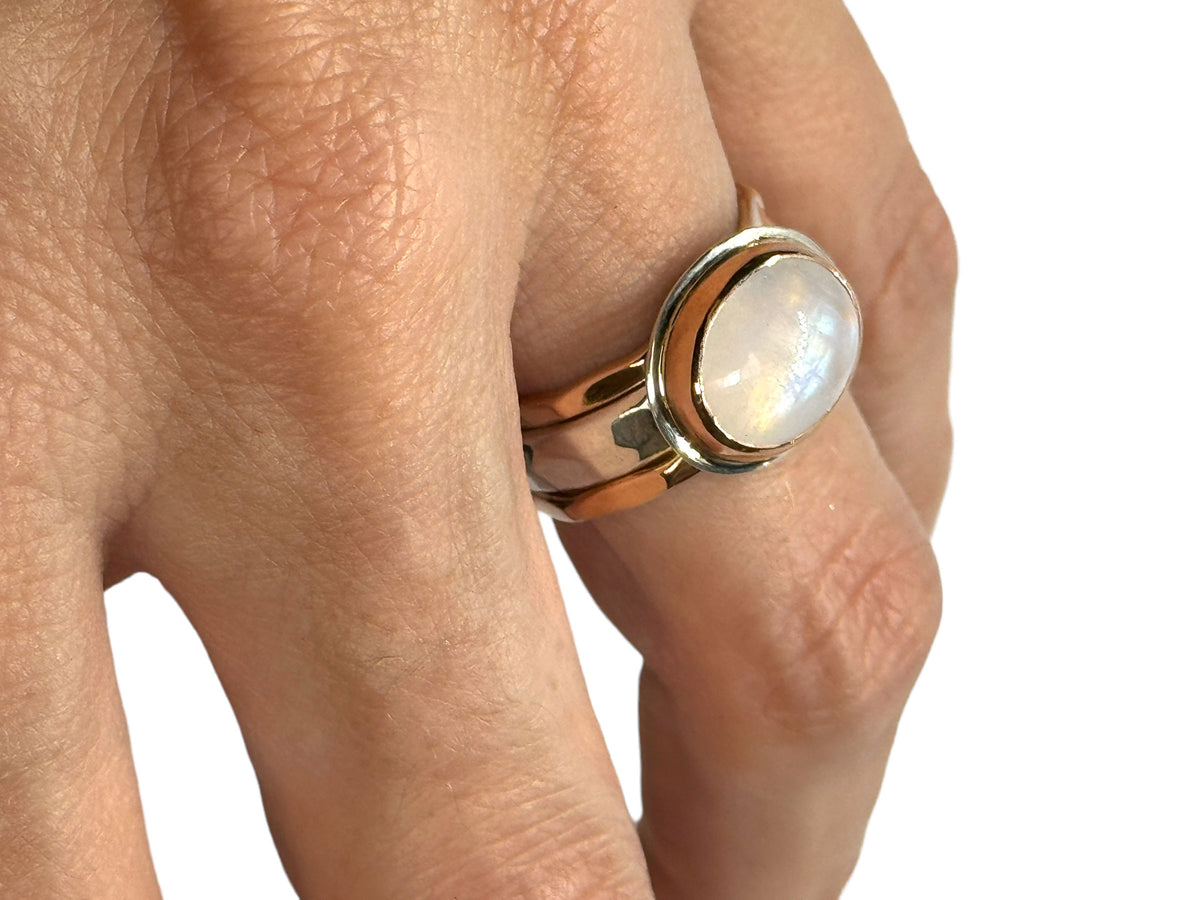 Moonstone Ring Rose Gold and Sterling Silver