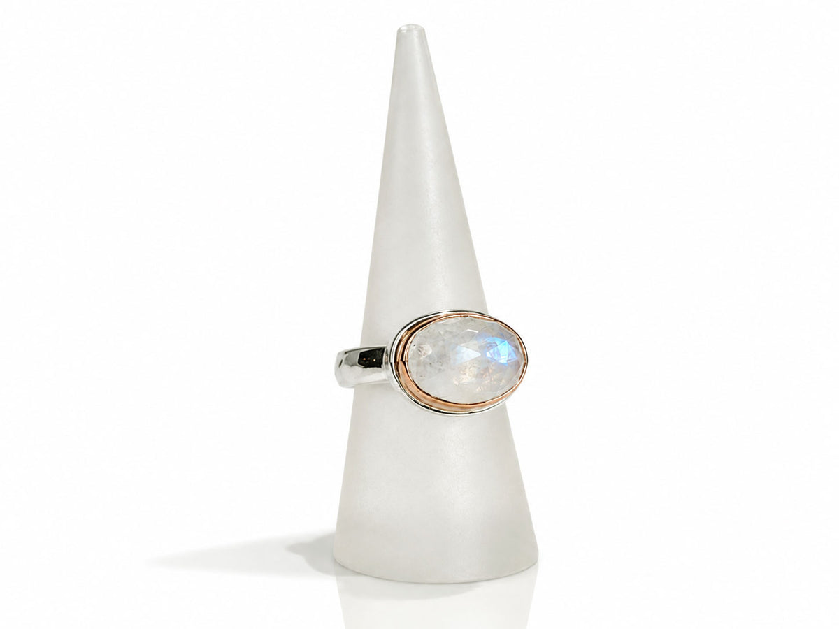 Moonstone Oval Faceted Ring Rose Gold and Silver