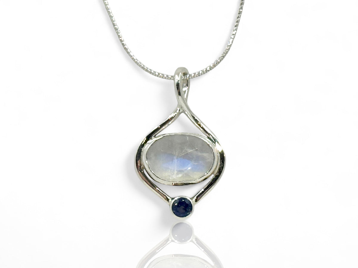 Moonstone and Sapphire Pendant Sterling Silver