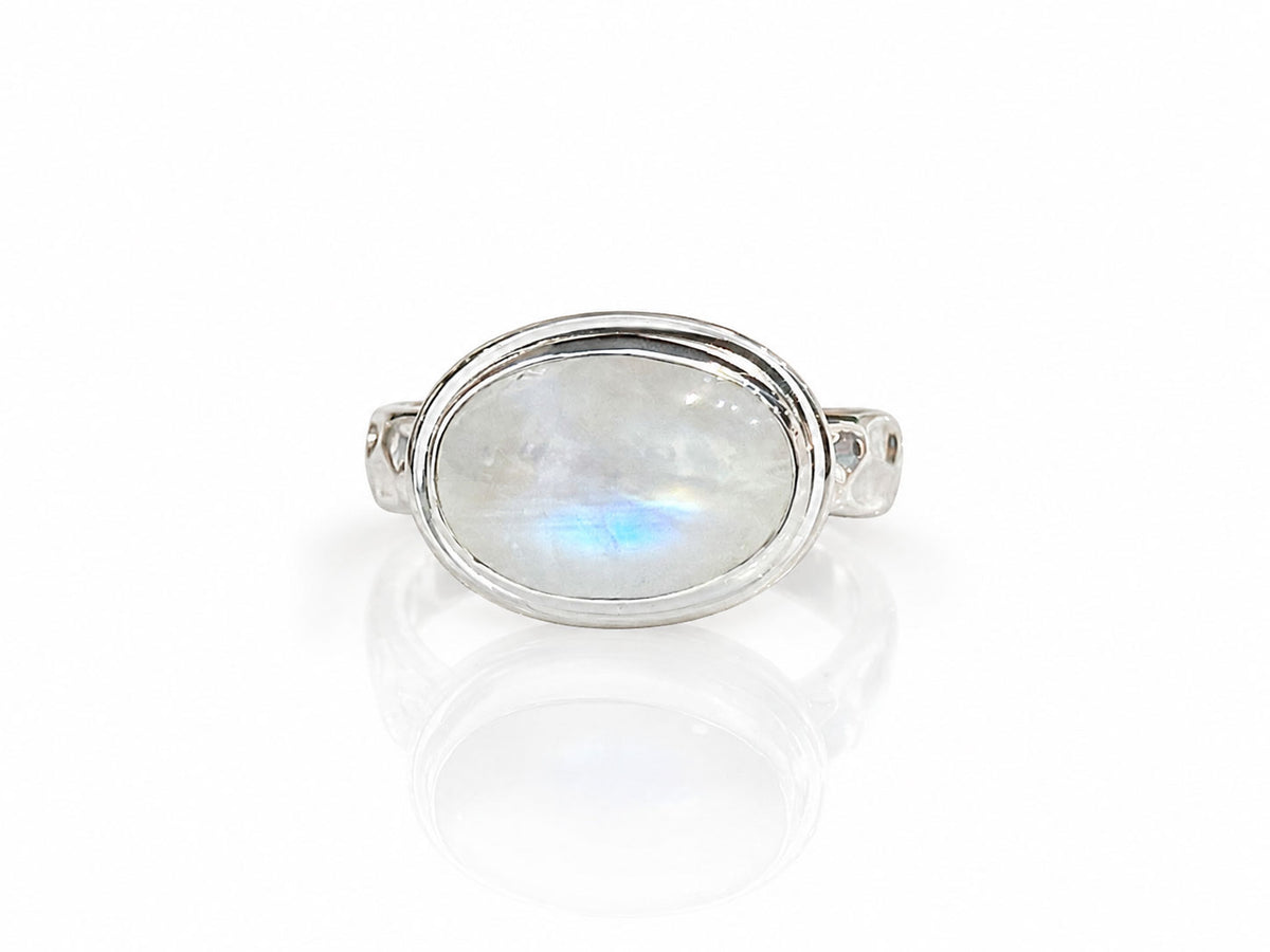 Oval Rainbow Moonstone Sterling Silver Ring Size 7
