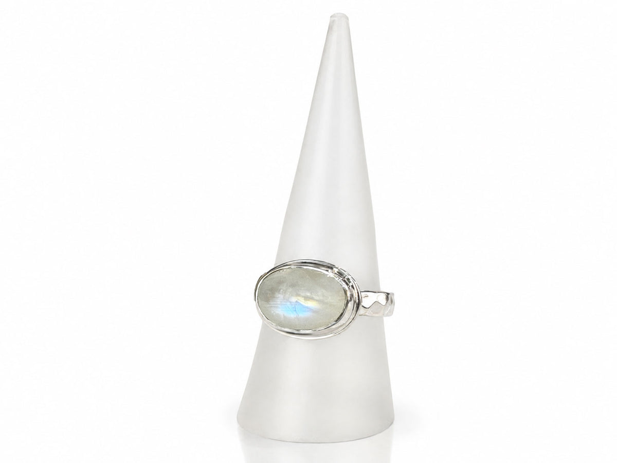 Oval Rainbow Moonstone Sterling Silver Ring Size 7
