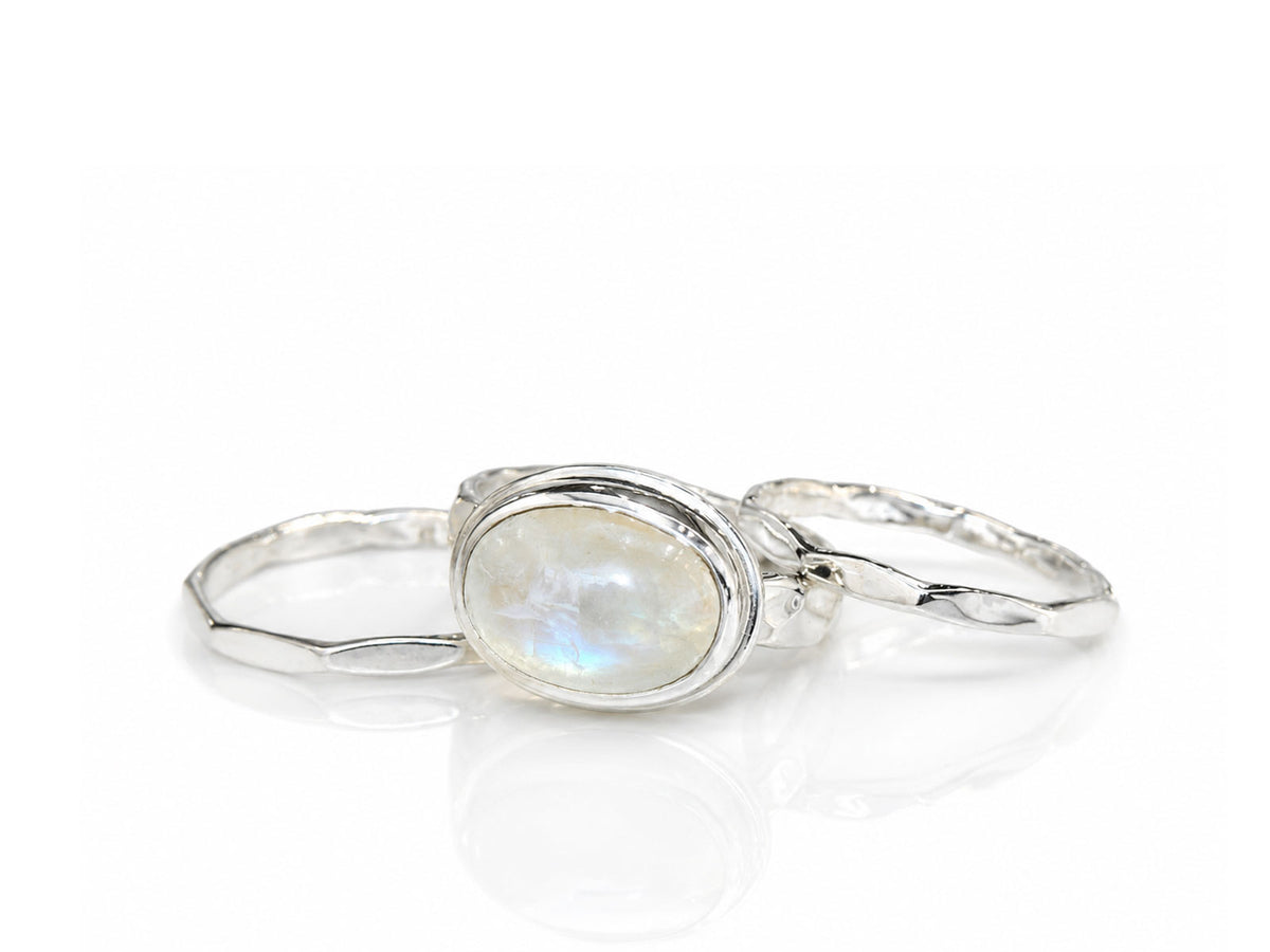 Oval Rainbow Moonstone Sterling Silver Ring Size 8