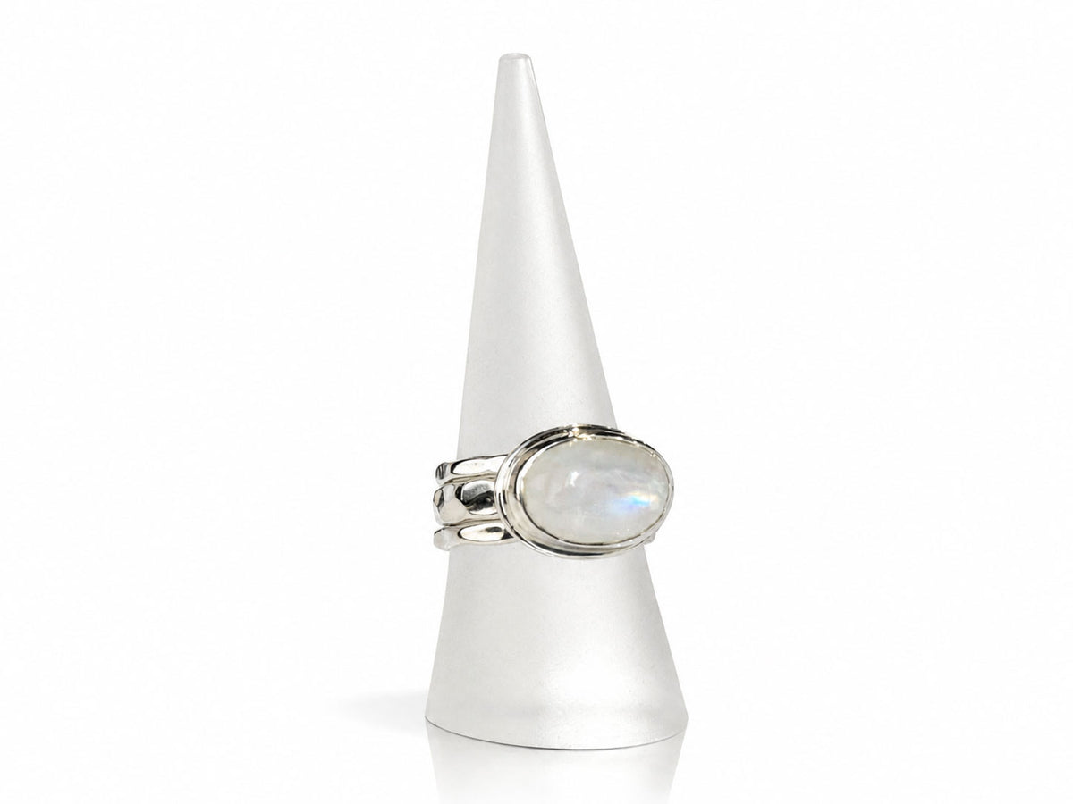 Oval Rainbow Moonstone Sterling Silver Ring Size 8