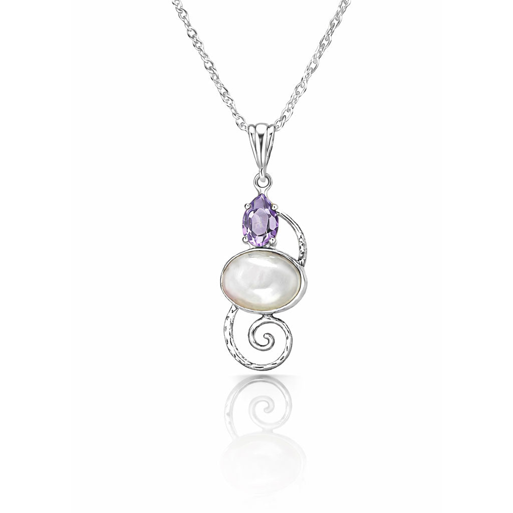 Mother of Pearl Amethyst Pendant Sterling Silver