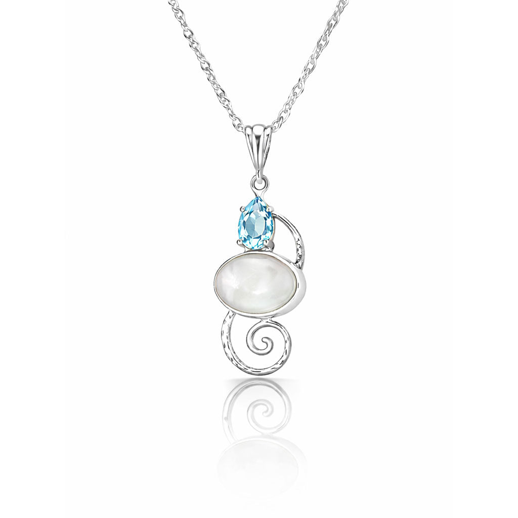 Mother of Pearl Silver Pendant with Blue Topaz