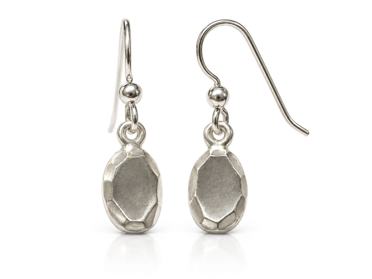 Oval Shaped Sterling Silver Facets Earrings