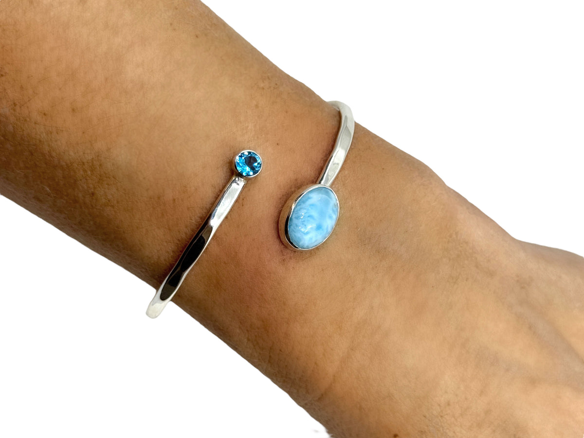 Oval Larimar and Swiss Blue Topaz Bypass Cuff Bracelet