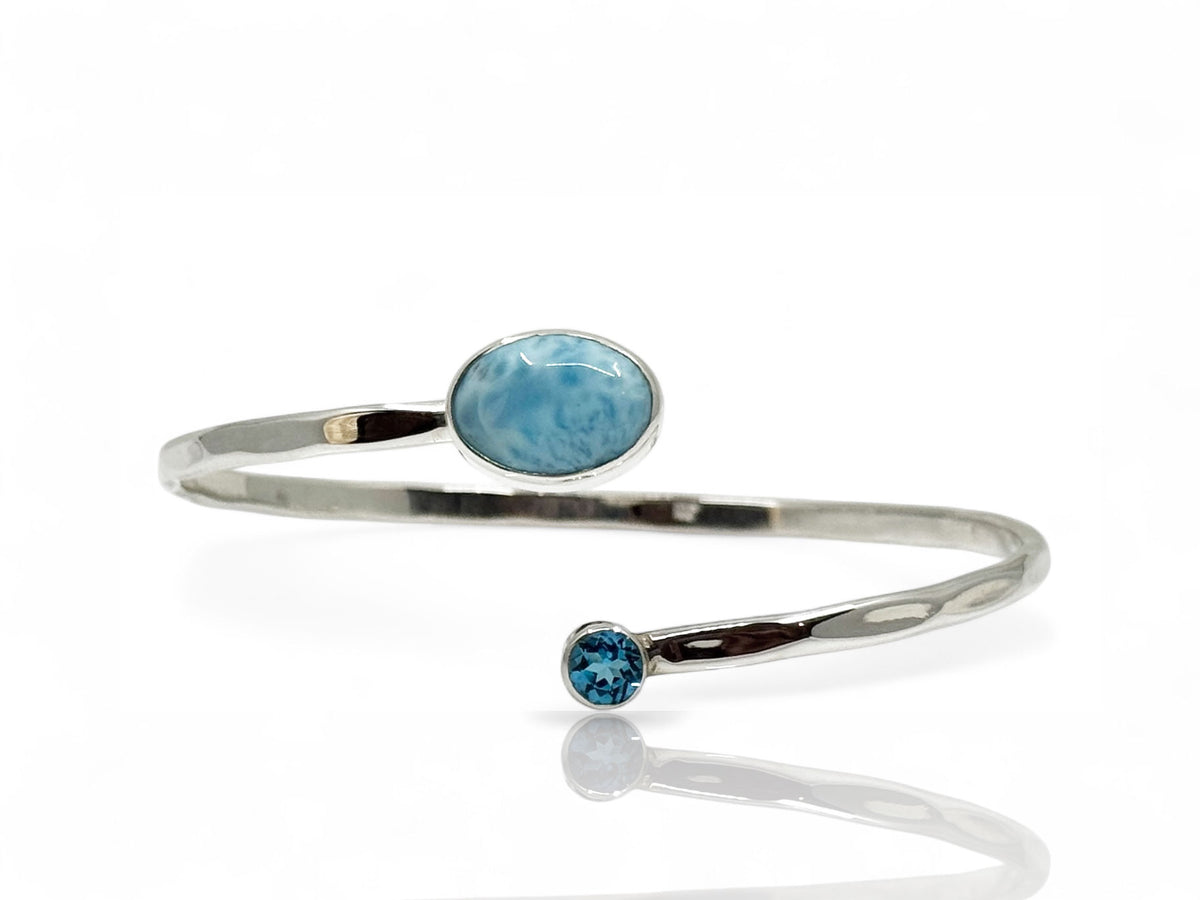 Oval Larimar and Swiss Blue Topaz Bypass Cuff Bracelet