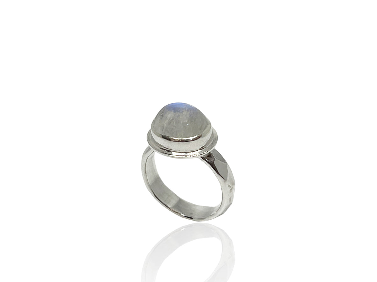 Oval Moonstone Side Set Silver Ring Size 8
