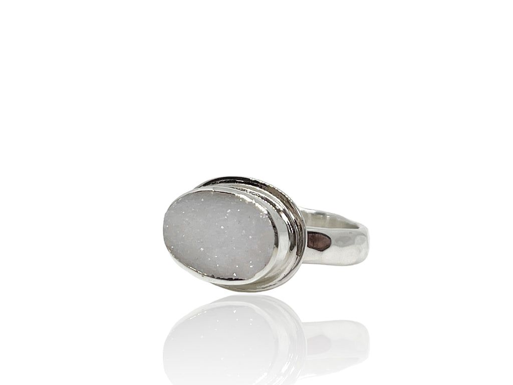 Druzy Ring Oval Shape Sterling Silver Size 8
