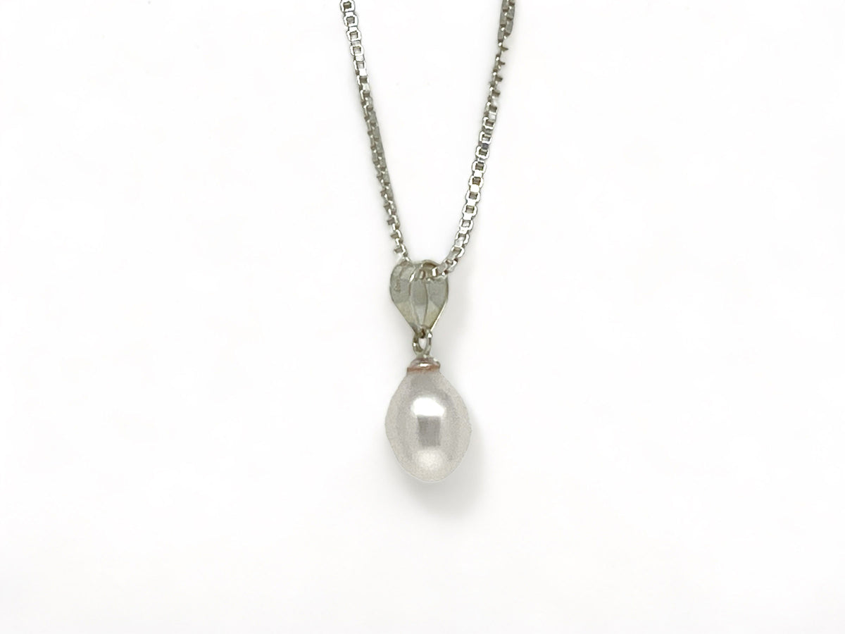 Petite Oval Pearl Drop Pendant Sterling Silver