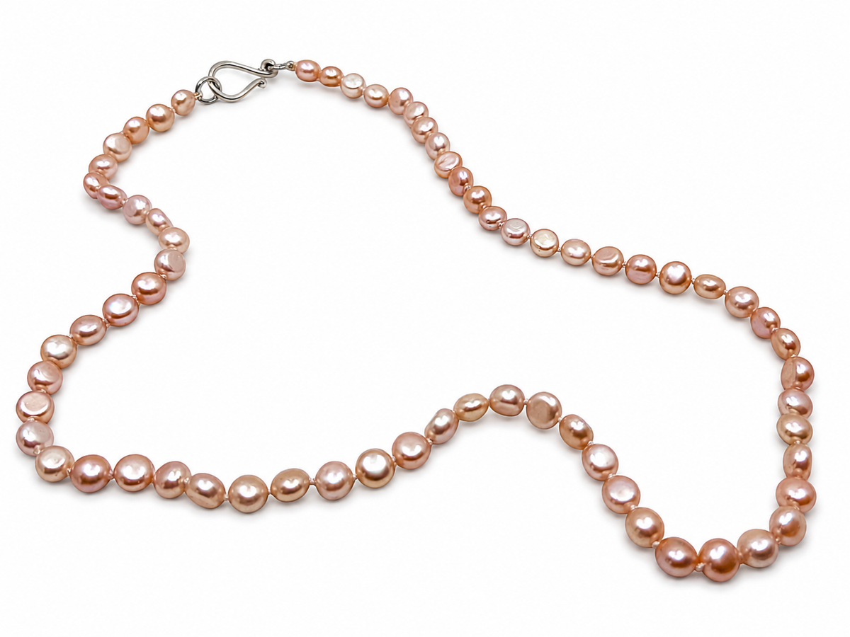 Pink Round Organic Shaped Freshwater Pearls with Silver Clasp