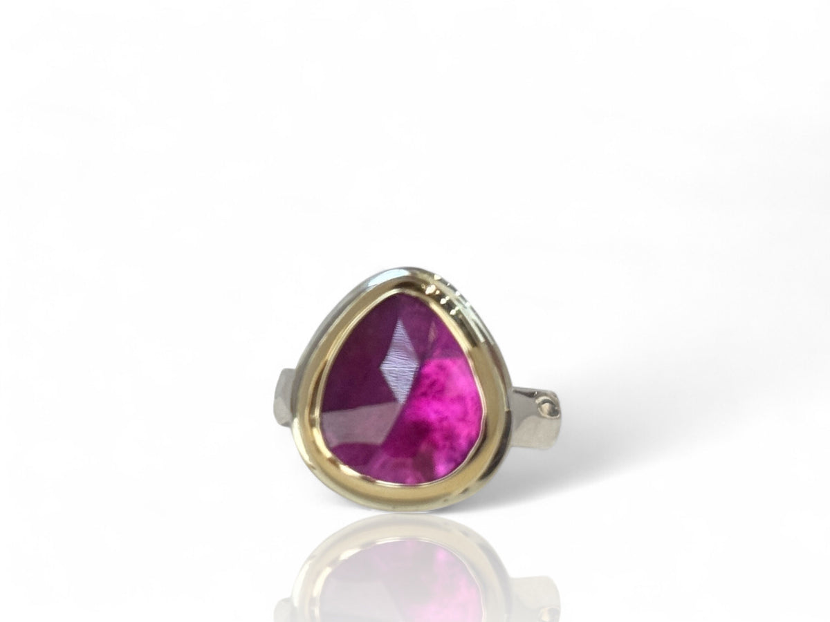 Pink Sapphire Rose Cut Freeform Ring Silver and Gold
