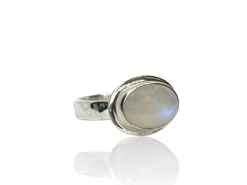Oval Rainbow Moonstone Sterling Silver Ring Size 8