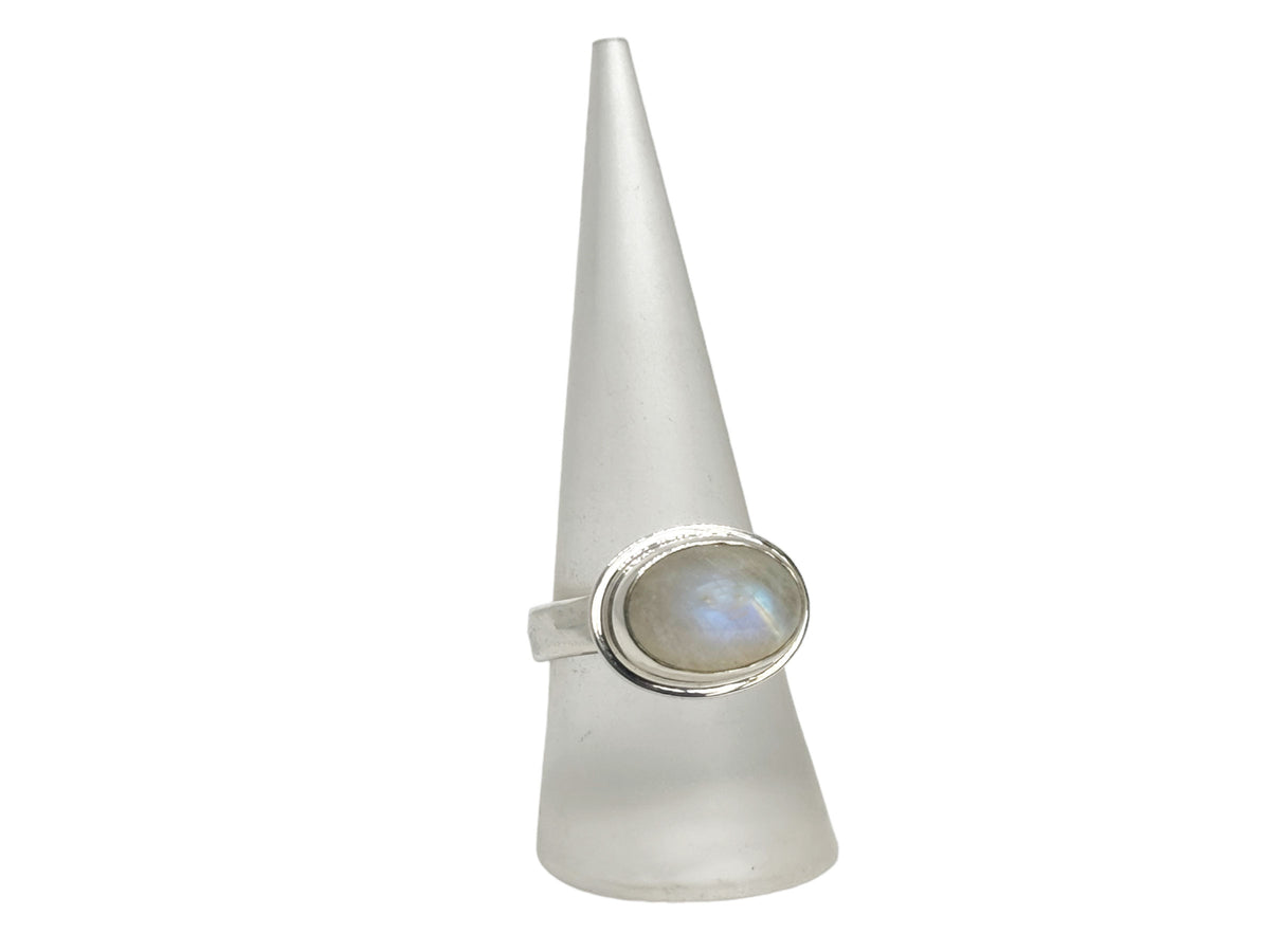 Oval Rainbow Moonstone Sterling Silver Ring Size 8