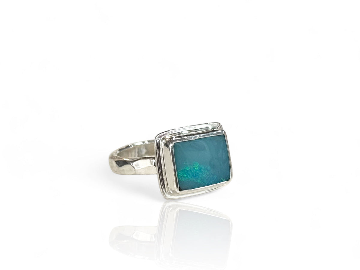 Rectangular Blue Australian Opal Ring Size 6