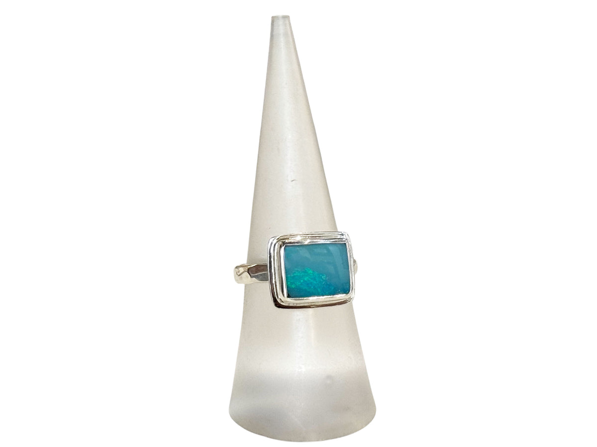 Rectangular Blue Australian Opal Ring Size 6