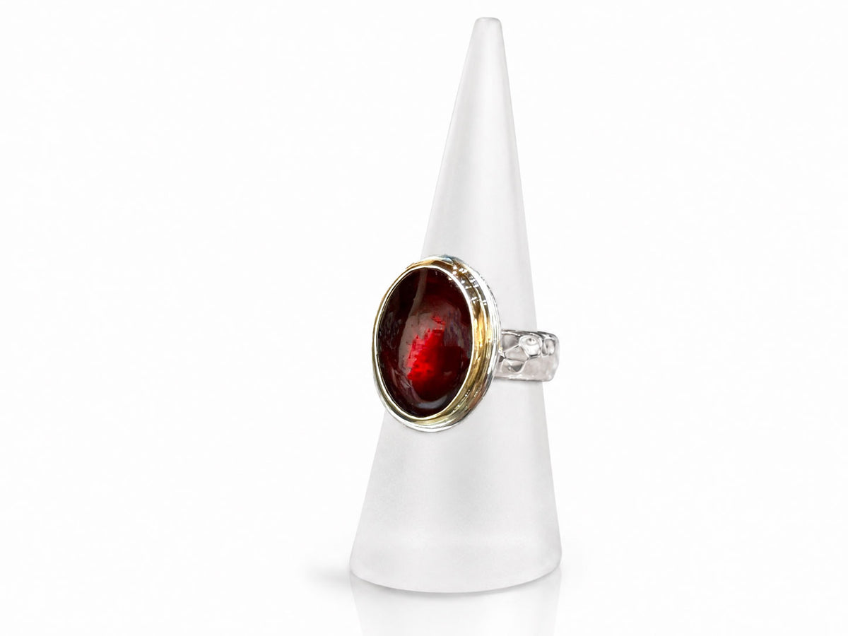 Red Garnet Oval Ring Silver and Gold Size 7