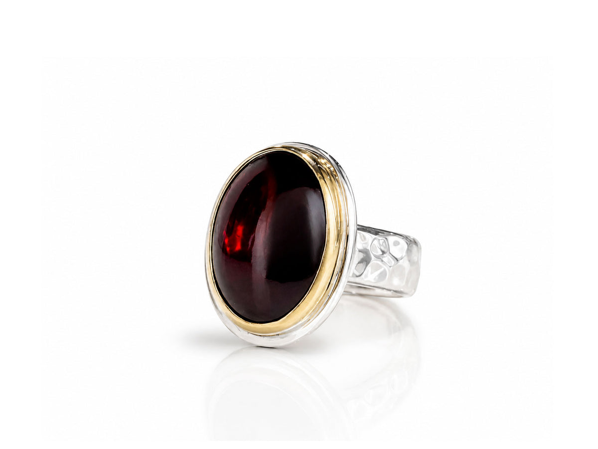 Red Garnet Oval Ring Silver and Gold Size 7