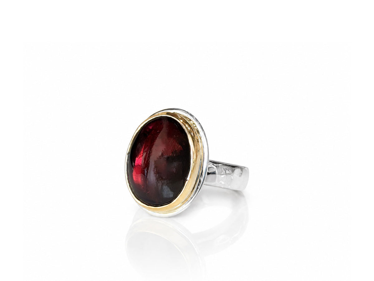 Red Garnet Oval Ring Silver and Gold Size 7