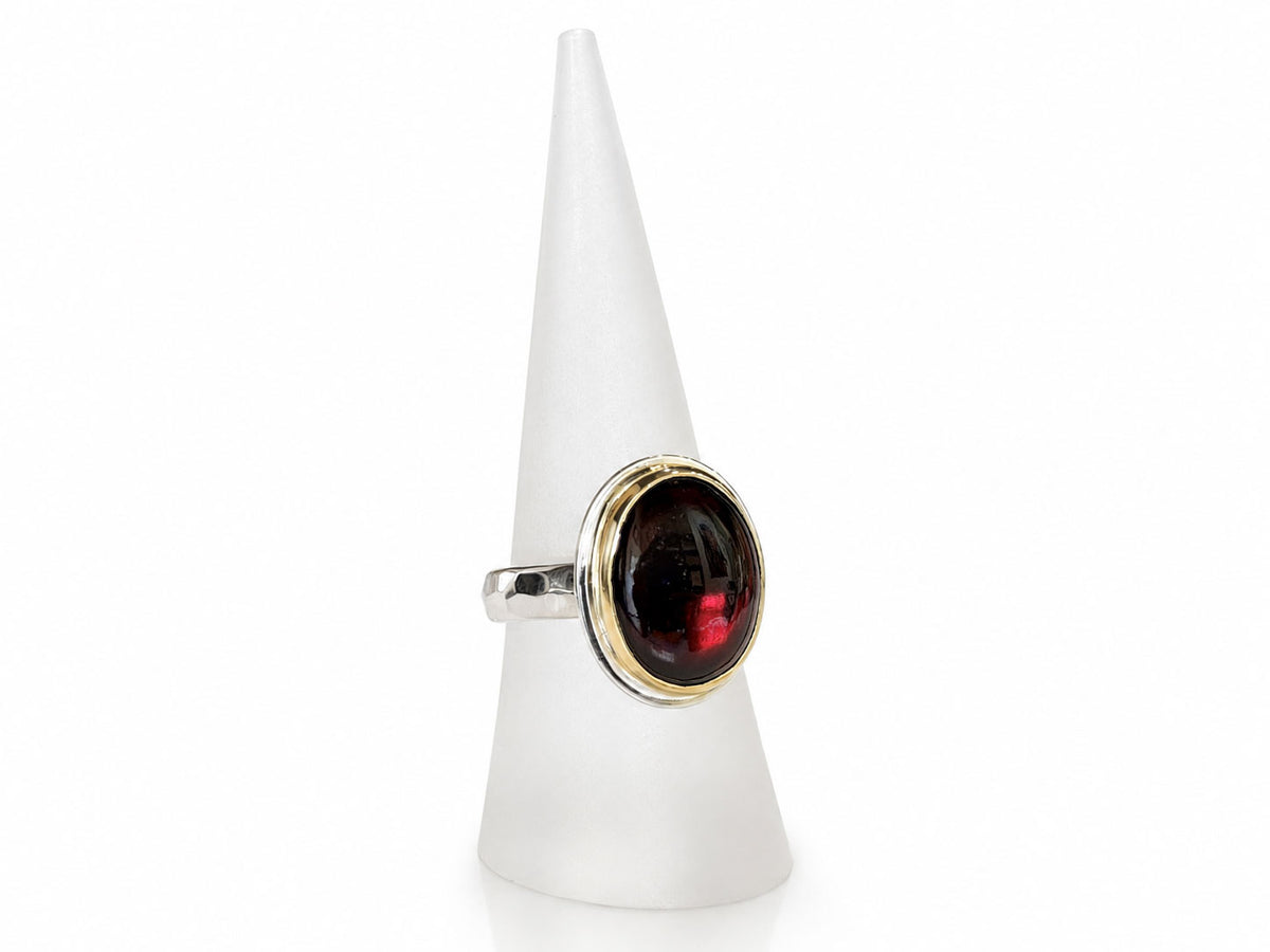 Red Garnet Oval Ring Silver and Gold Size 7
