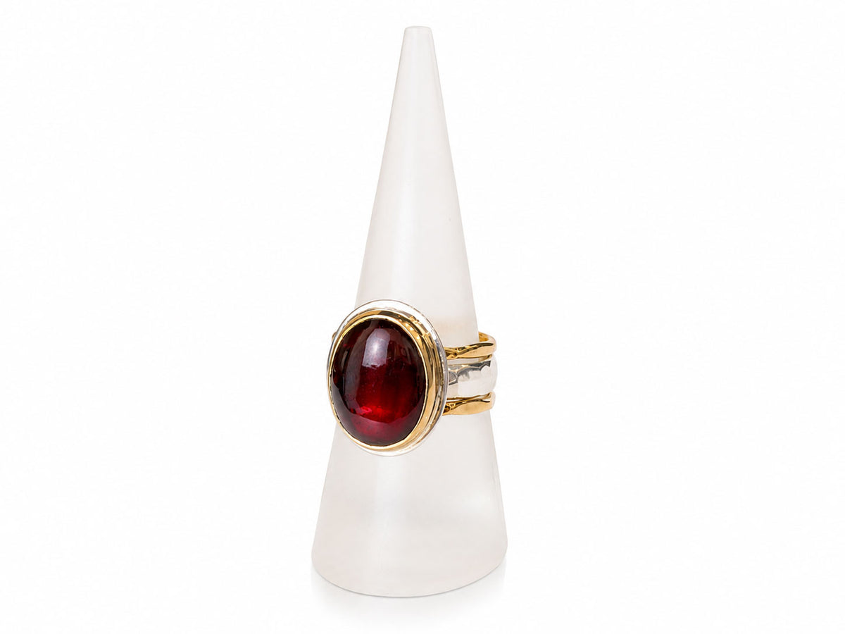 Red Garnet Oval Ring Silver and Gold Size 7