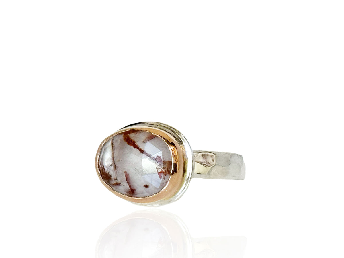 Red Rutilated Quartz Ring Silver and Rose Gold Size 8