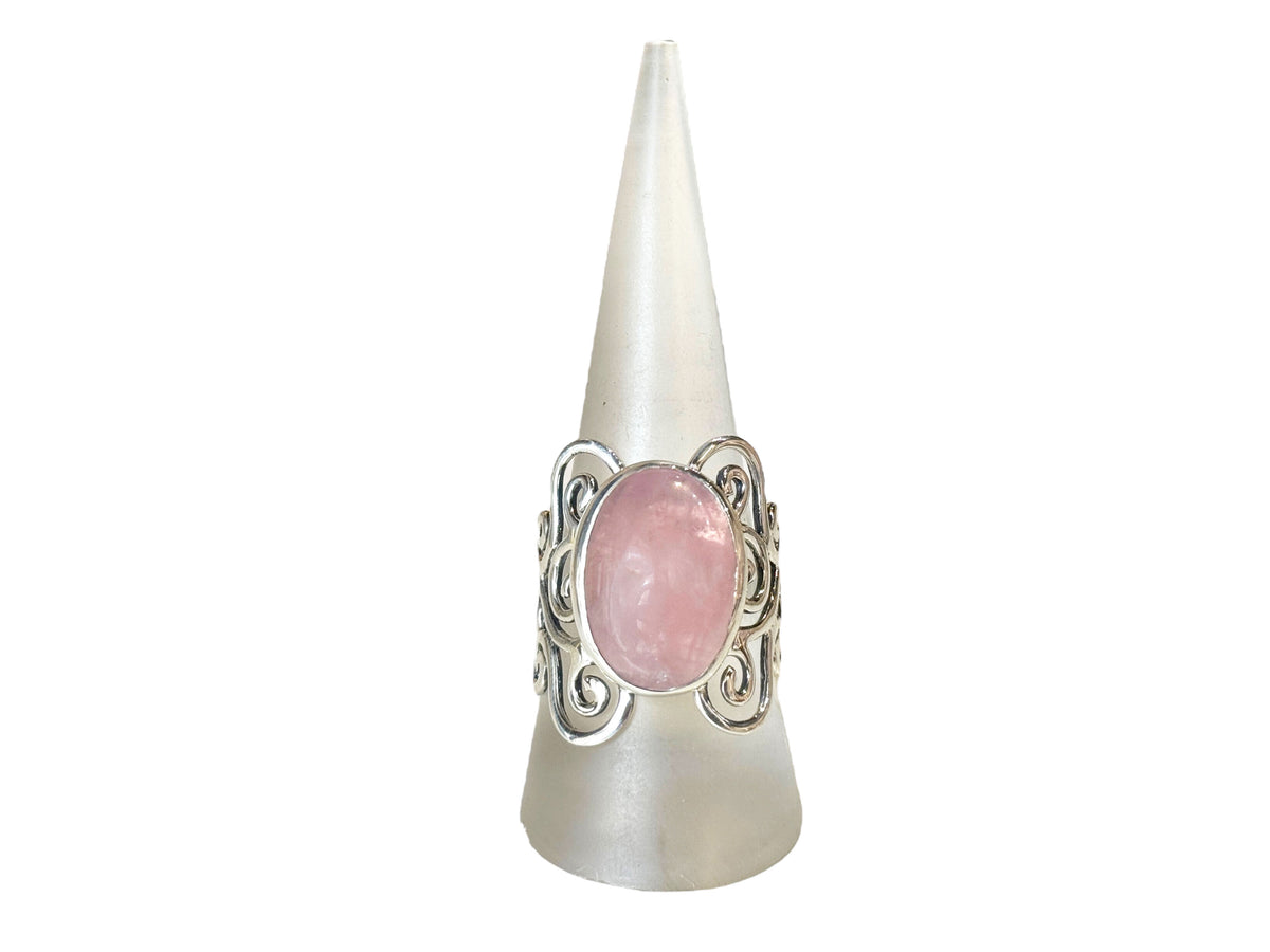 Rose Quartz Ring with Silver Swirl Accents (Multiple sizes)