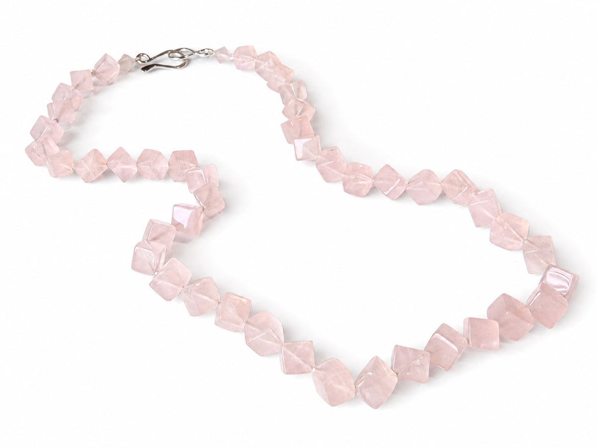 Rose Quartz Square Cube Bead Strand 17"