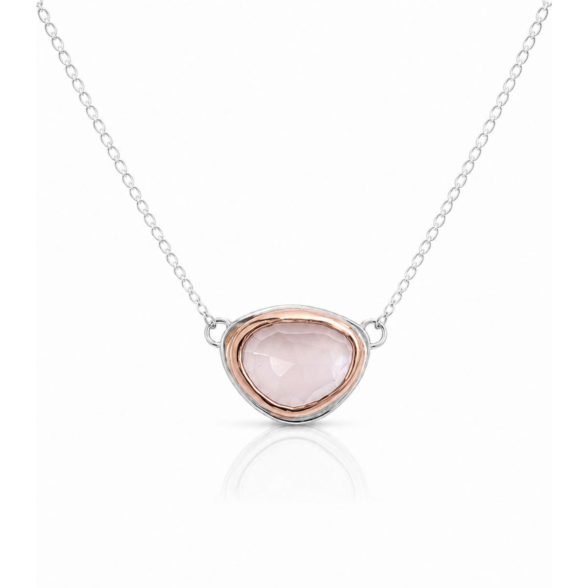 Rose Quartz Faceted Freeform Necklace Silver and Rose Gold