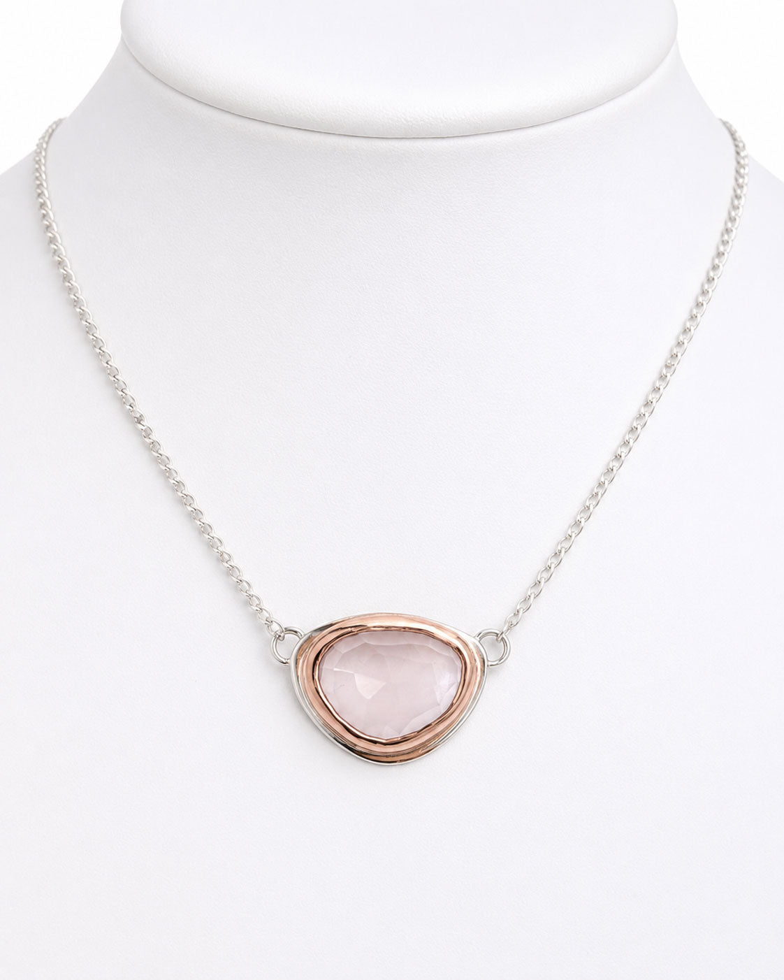 Rose Quartz Faceted Freeform Necklace Silver and Rose Gold