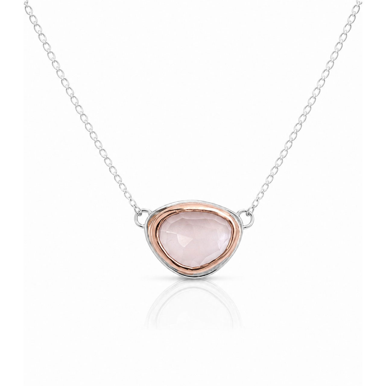 Rose Quartz Faceted Freeform Necklace Silver and Rose Gold