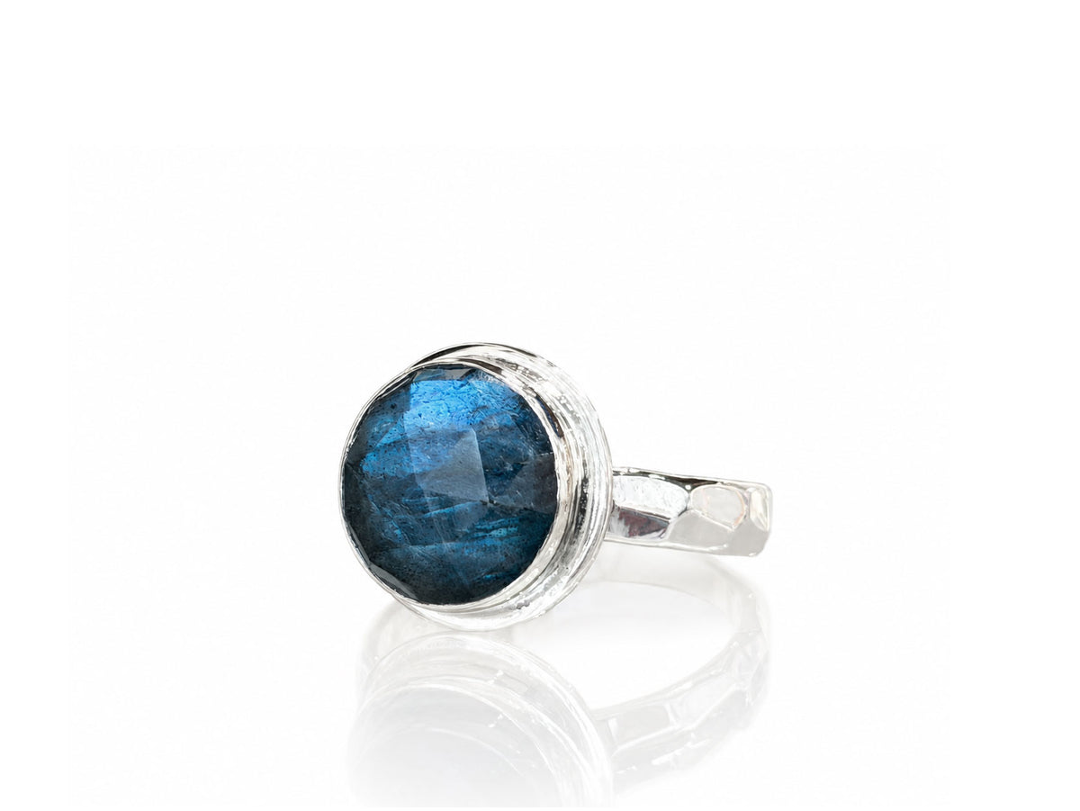 Round Labradorite Faceted Ring Sterling Silver Size 9