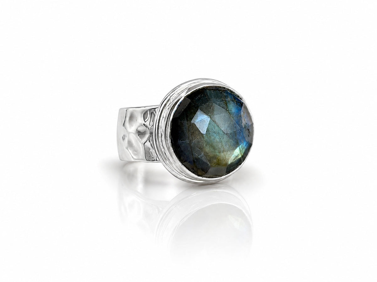 Round Labradorite Ring Sterling Silver Size 7