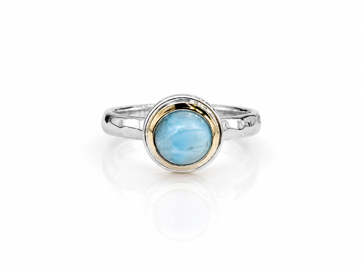 Round Larimar Ring Ring Silver and Gold Size 8