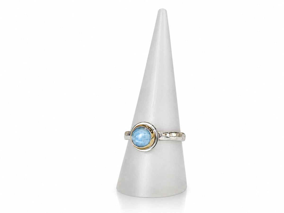 Round Larimar Ring Ring Silver and Gold Size 8