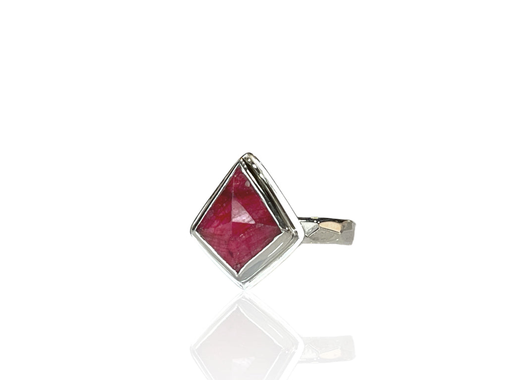 Kite Shaped Ruby Ring in Silver Size 7