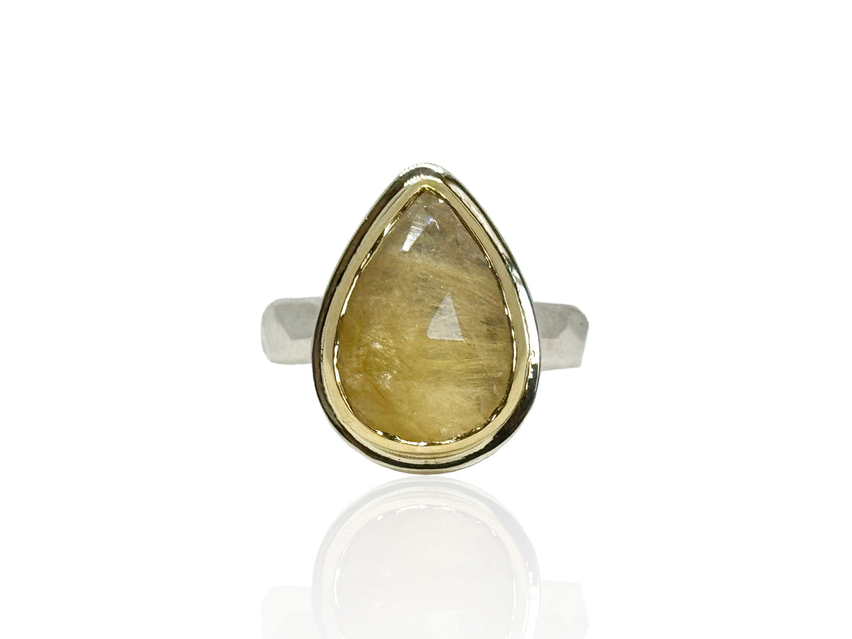 Rutilated Quartz Sterling Silver and Gold Ring Size 8