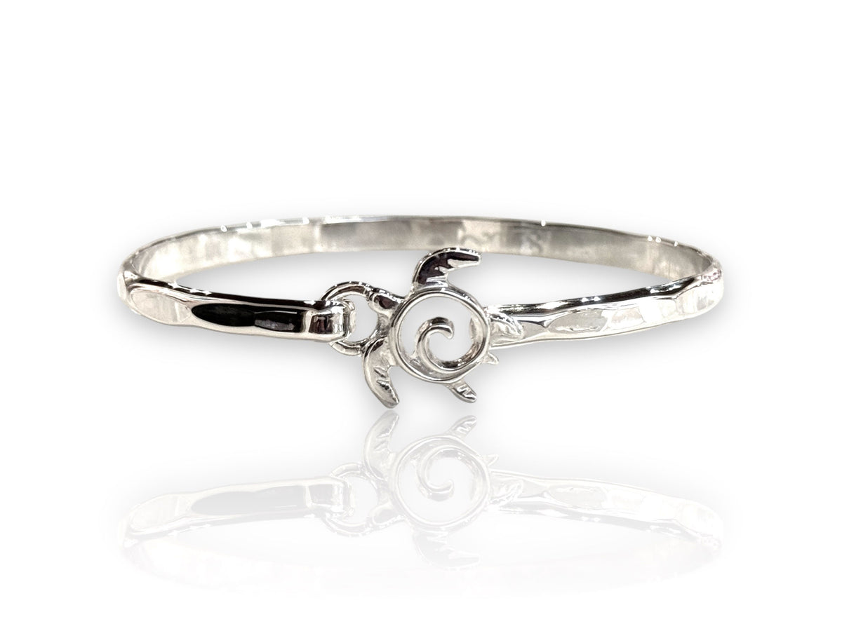 4mm Sea Turtle Bracelet Silver Latching Bangle