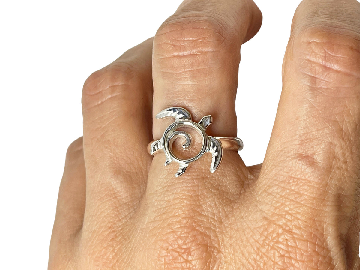 Sea Turtle Swirl Ring Sterling Silver