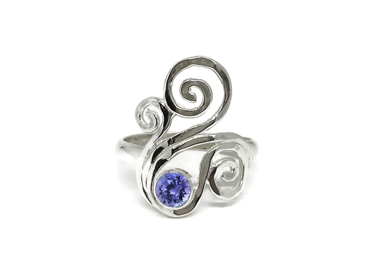 CUSTOM DEPOSIT 14kt White Gold Swirl Ring with Tanzanite