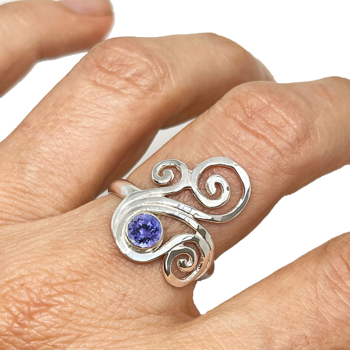 CUSTOM DEPOSIT 14kt White Gold Swirl Ring with Tanzanite