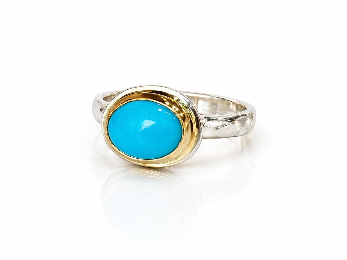 Sleeping Beauty Oval Turquoise Ring Silver and Gold