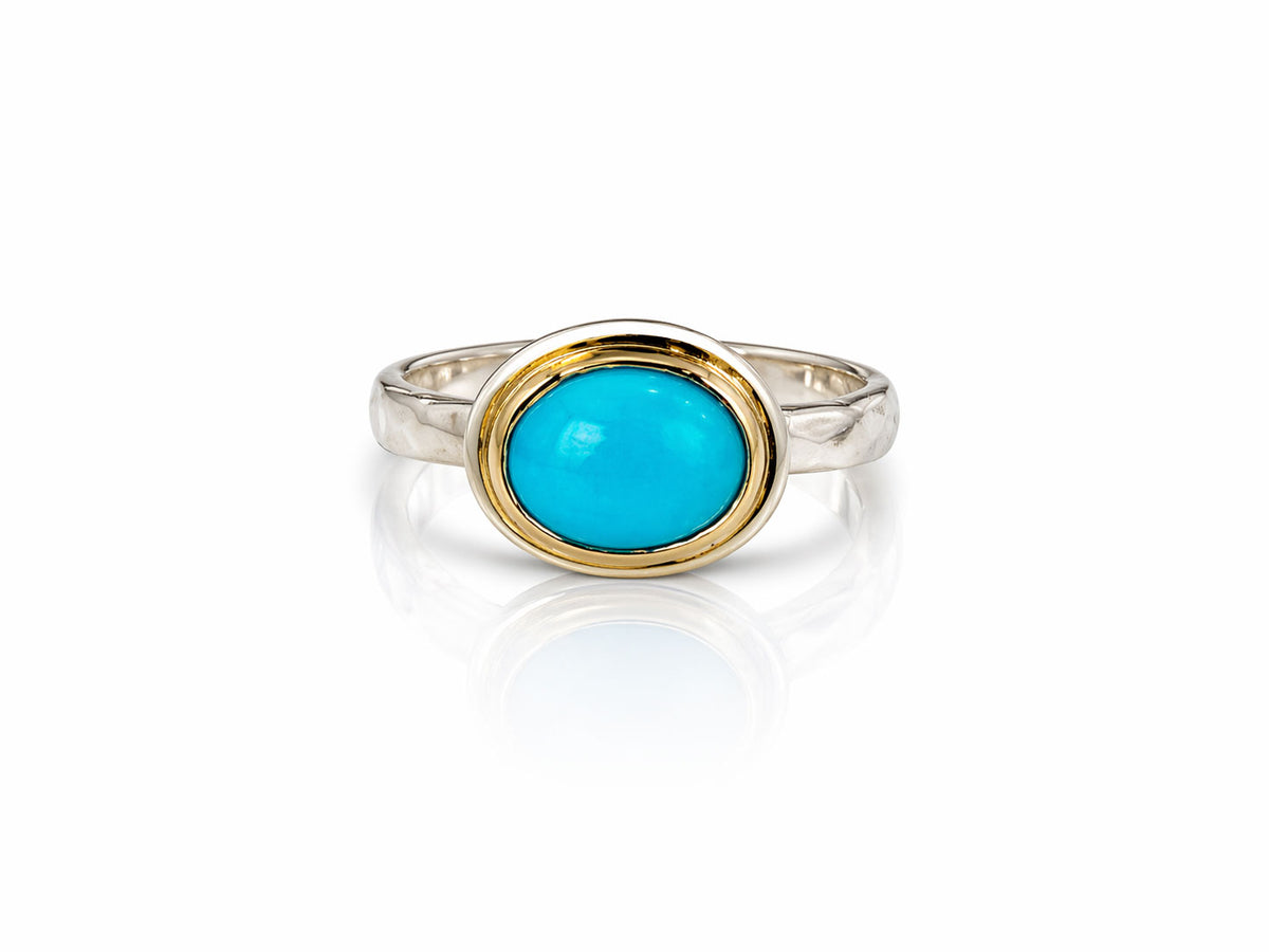 Sleeping Beauty Oval Turquoise Ring Silver and Gold