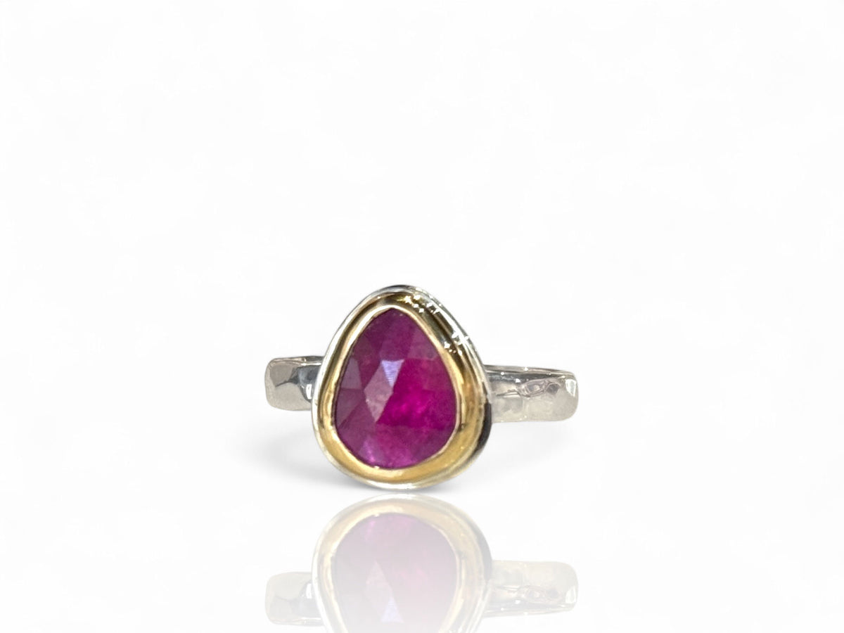 Pink Sapphire Rose Cut Freeform Ring Silver and Gold