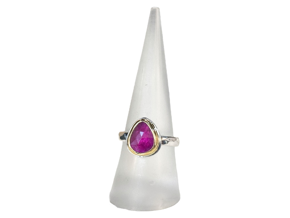 Pink Sapphire Rose Cut Freeform Ring Silver and Gold