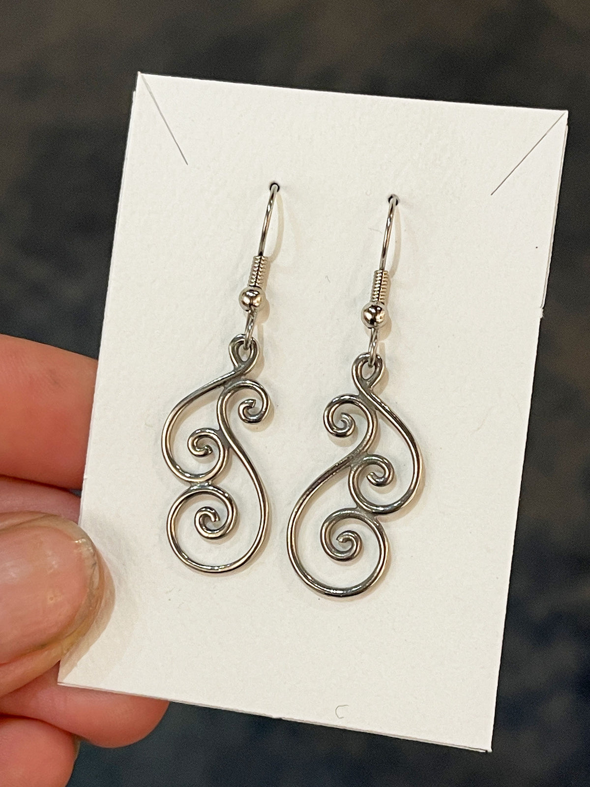 Stainless Steel Small Swirl Dangle Earrings